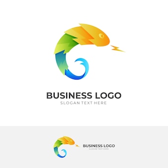 Logo de tonnerre caméléon avec style coloré 3d