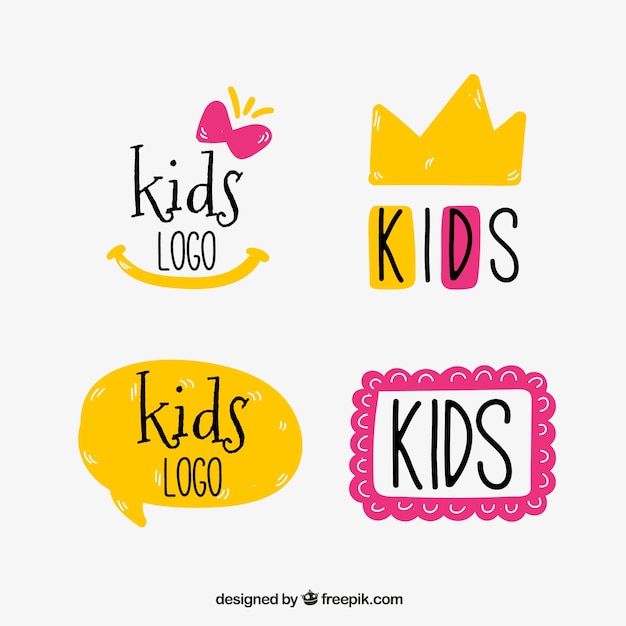 Vecteur gratuit logos d'enfants jaunes et roses