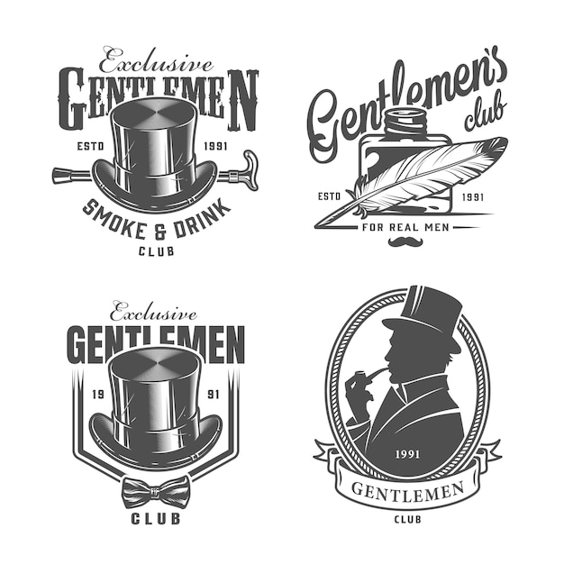 Vecteur gratuit logos de gentleman monochrome vintage