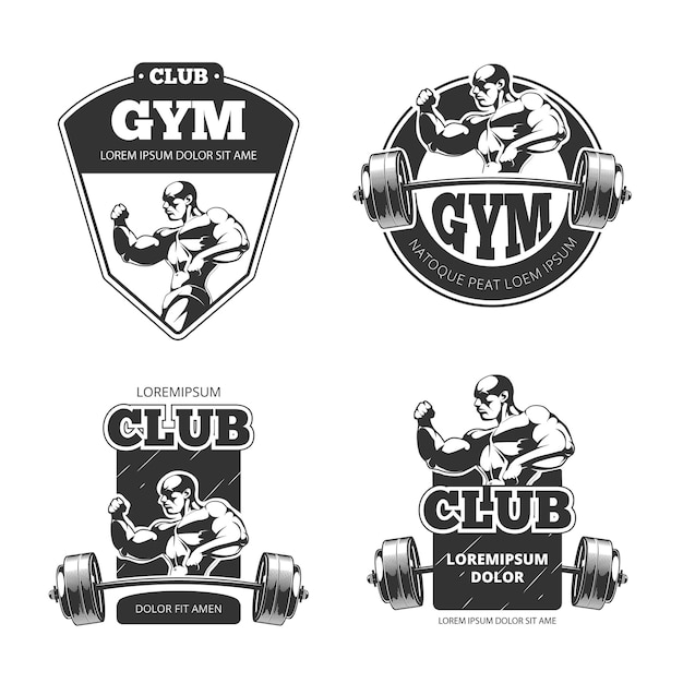 Vecteur gratuit logos de gym et de fitness. sport, salle de fitness, logos de gym de musculation.