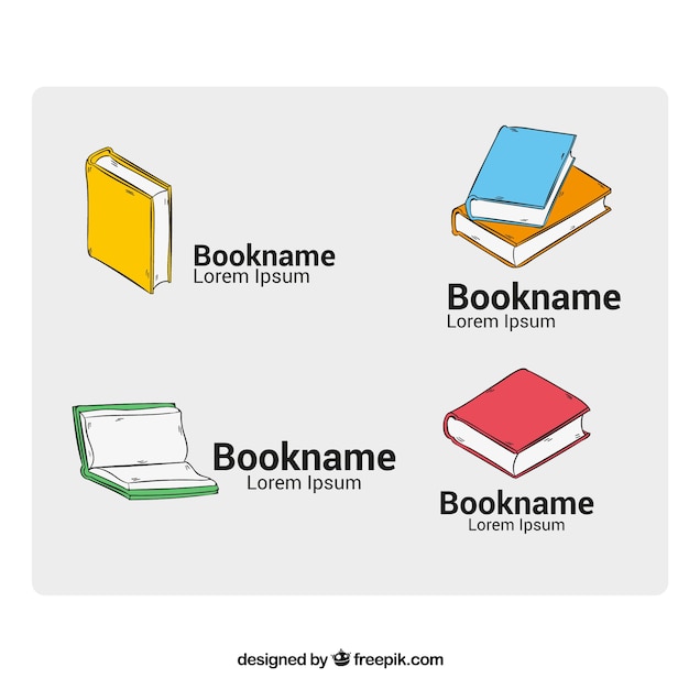 Vecteur gratuit logos de livres en différentes couleurs dessinées à la main
