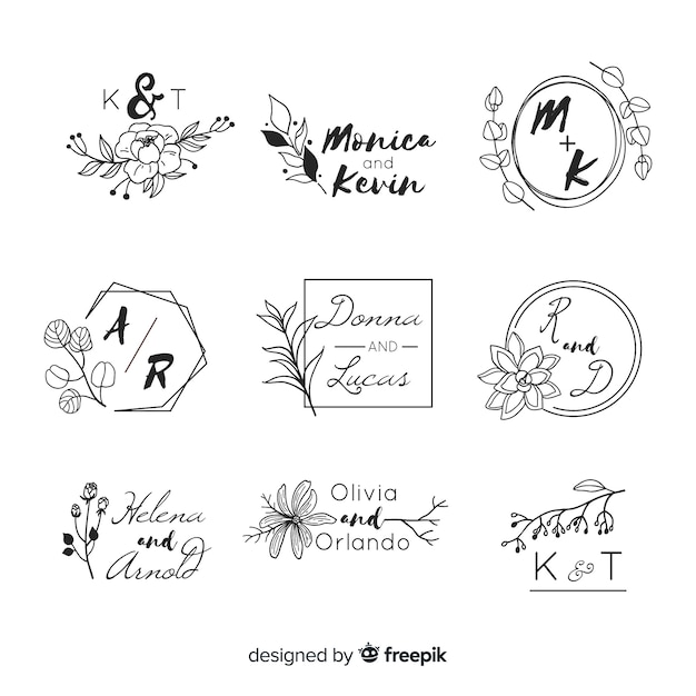 Vecteur gratuit logos de mariage avec des lettres monogrammes