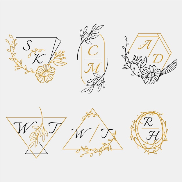 Vecteur gratuit logos de monogramme de mariage dessinés à la main