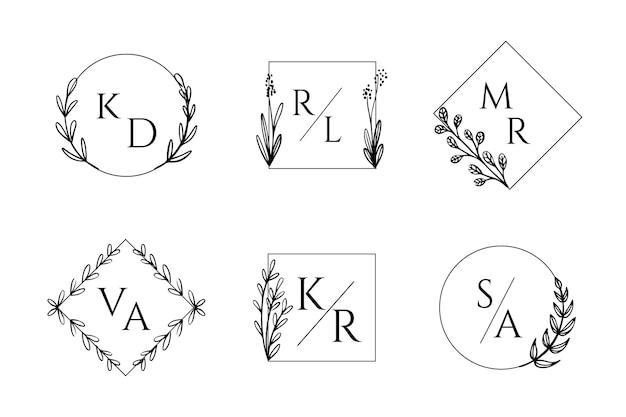 Vecteur gratuit logos de monogramme de mariage dessinés à la main