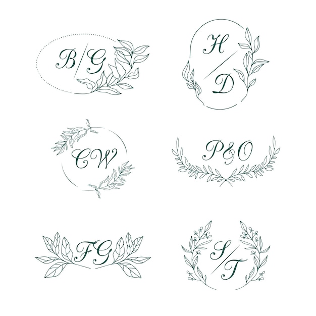 Logos De Monogramme De Mariage Dessinés à La Main