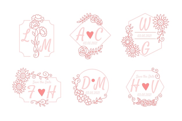 Vecteur gratuit logos de monogramme de mariage dessinés à la main