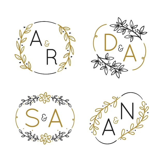 Logos De Monogramme De Mariage Dessinés à La Main