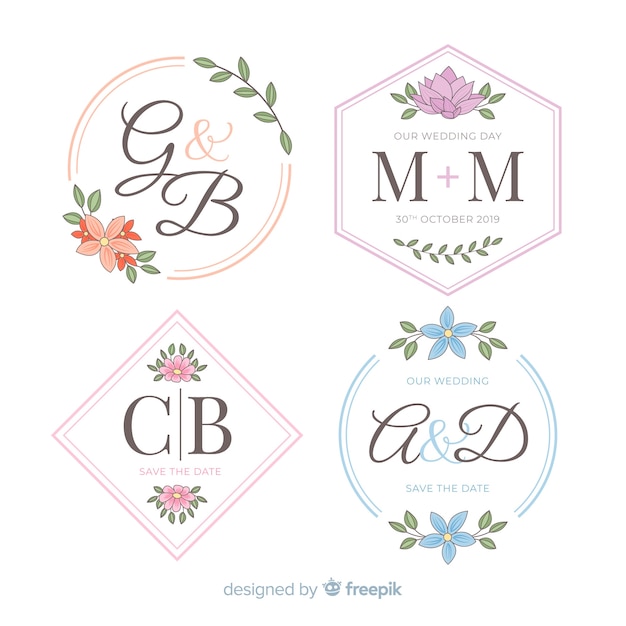 Vecteur gratuit logos de monogramme de mariage magnifique