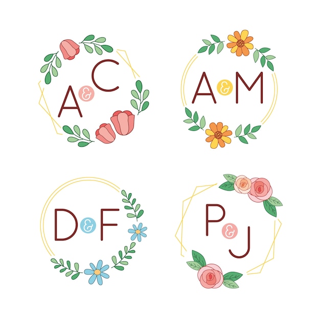 Vecteur gratuit logos de monogrammes de mariage colorés