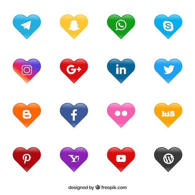 Vecteur gratuit logos de réseaux sociaux en forme de coeur