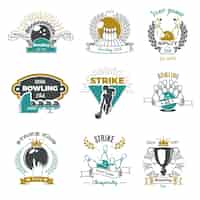 Vecteur gratuit logos de style vintage de clubs de bowling