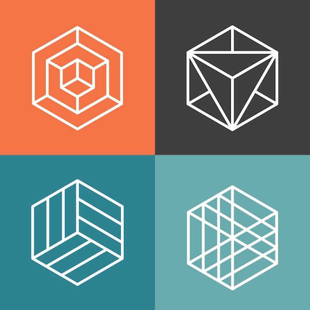 Vecteur gratuit logos vectoriels hexagonaux dans un style linéaire de contour. hexagone de logo, hexagone abstrait, illustration d'hexagone de logo géométrique
