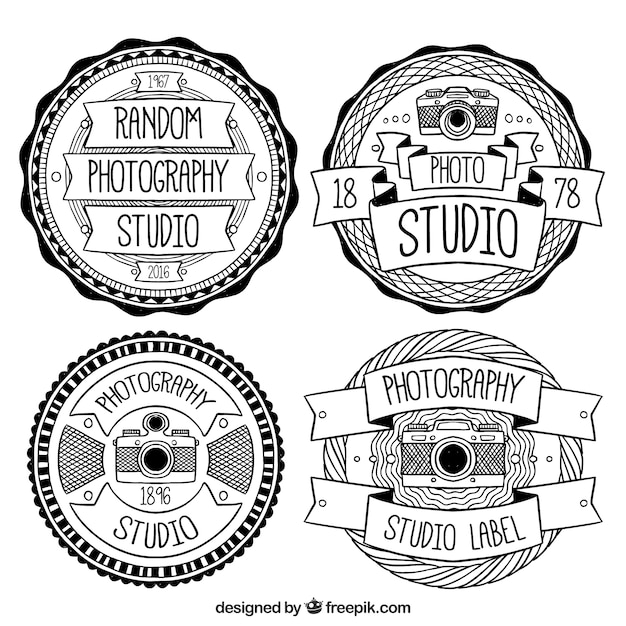 Vecteur gratuit logos vintage en noir et blanc pour les studios de photographie