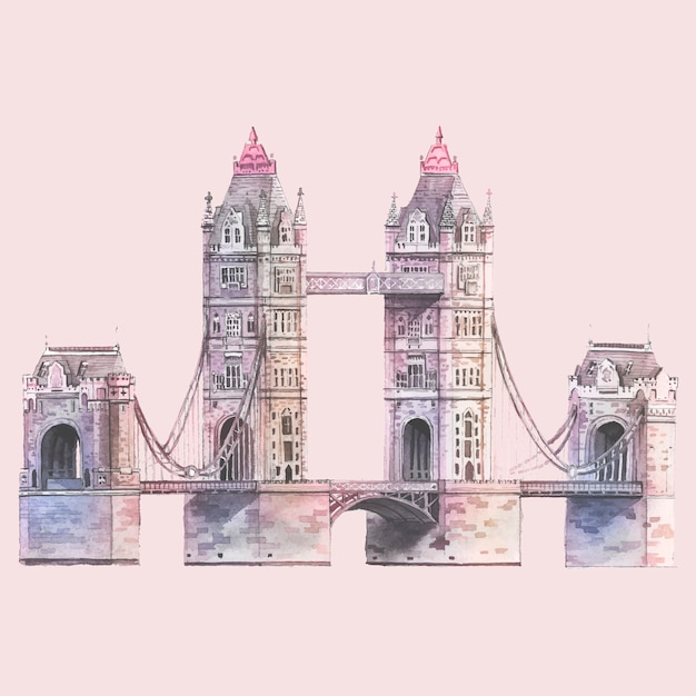 Vecteur gratuit le london tower bridge peint à l'aquarelle