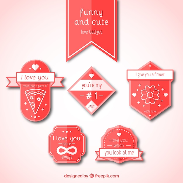 Vecteur gratuit lot de badges d'amour mignon