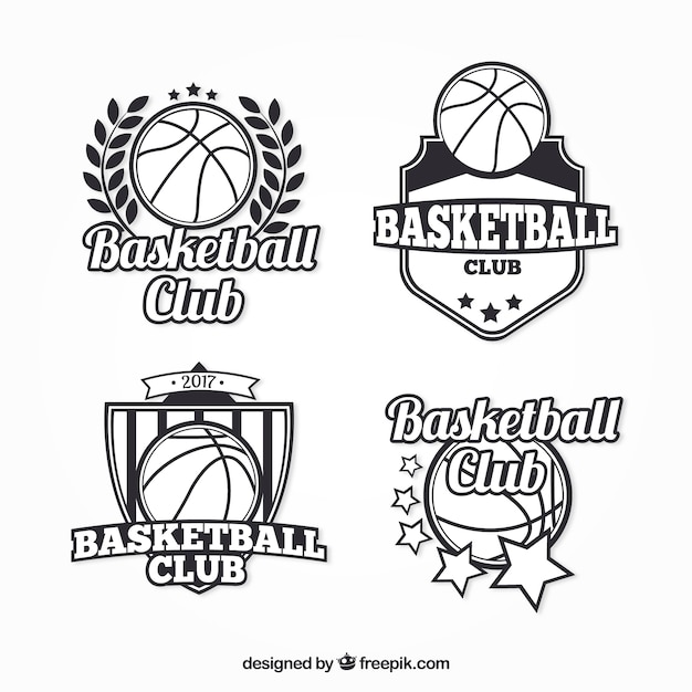 Vecteur gratuit lot de badges de basket-ball dans le style rétro