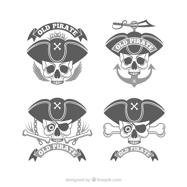 Vecteur gratuit lot de badges de crâne de pirate