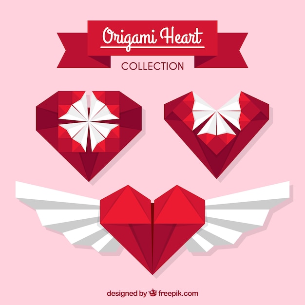 Lot De Coeurs D'origami En Design Plat