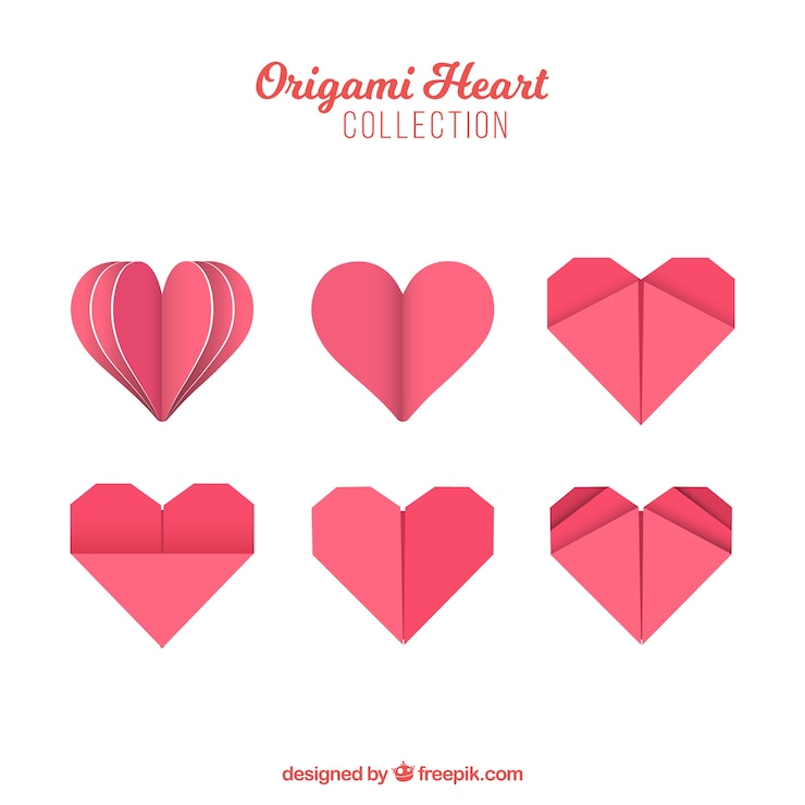 Vecteur gratuit lot de coeurs d'origami