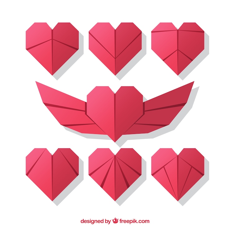 Vecteur gratuit lot de coeurs d'origami