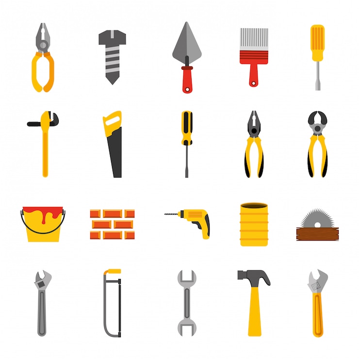 Vecteur gratuit lot d'icônes d'outils de construction