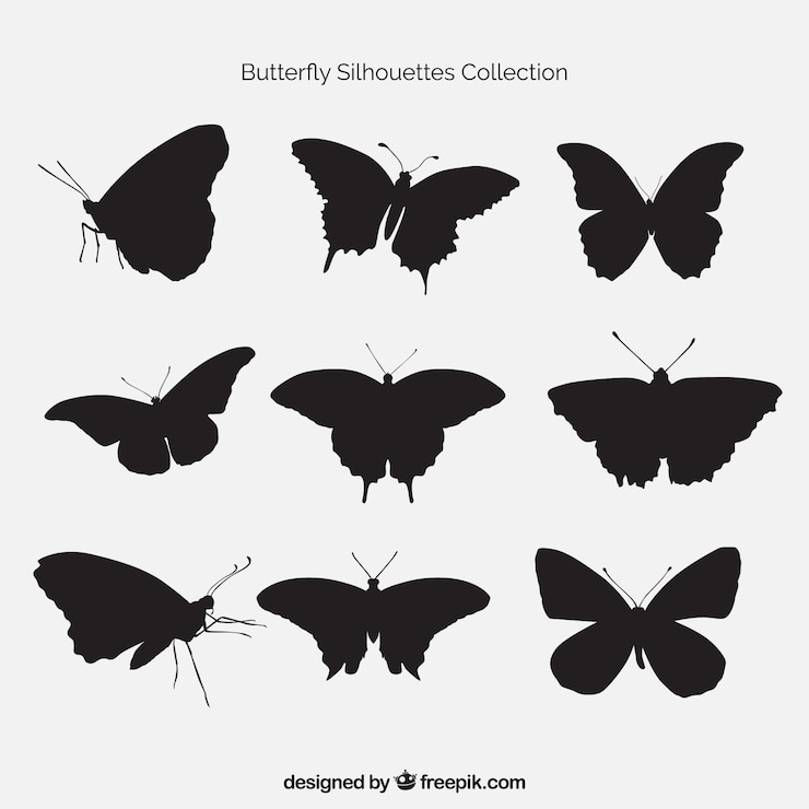 Vecteur gratuit lot de papillons silhouettes