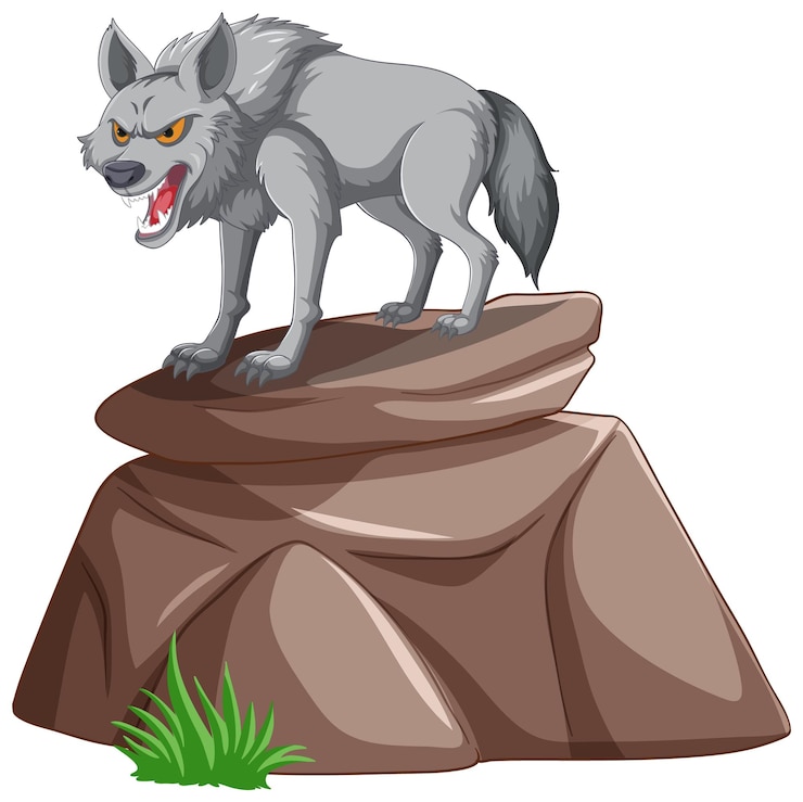 Vecteur gratuit un loup féroce sur un promontoire rocheux