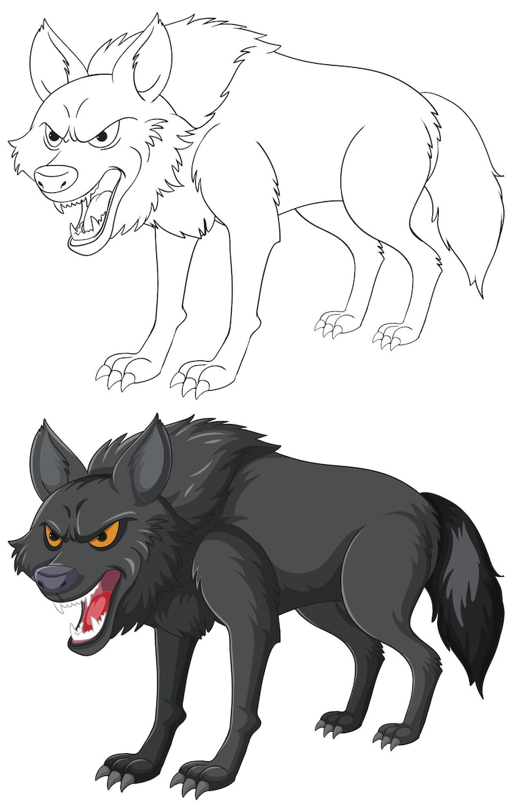 Vecteur gratuit les loups féroces dans une illustration stylisée