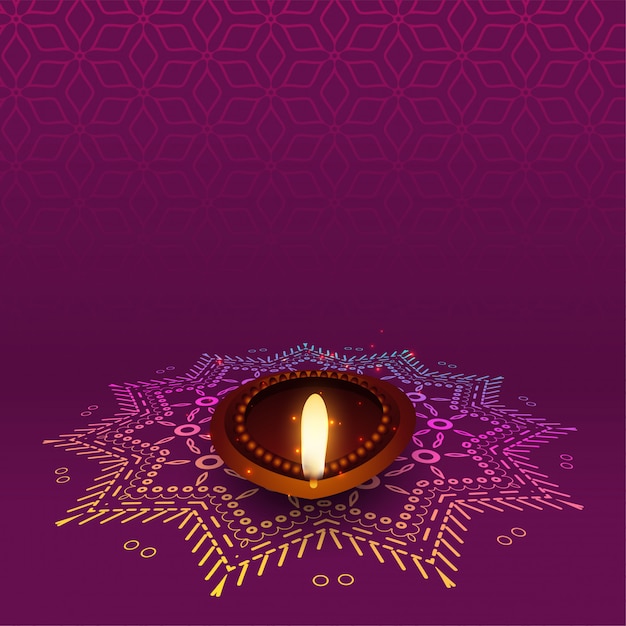 Lovely Diwali Diya Avec La Conception De Rangoli