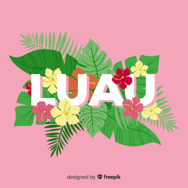 Vecteur gratuit luau mot fond de fleurs hawaïennes