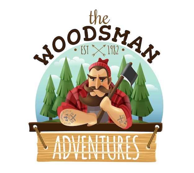 Vecteur gratuit lumberjack woodsman adventures logo icône