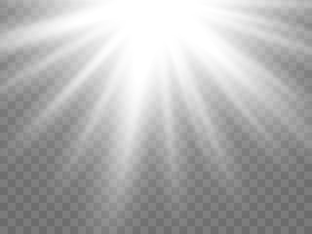 La lumière du soleil sur un fond transparent. rayons de lumière blancs isolés. illustration vectorielle