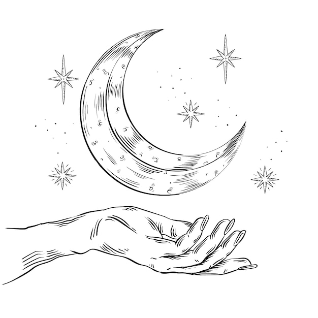 Vecteur gratuit lune et étoiles dessin illustration
