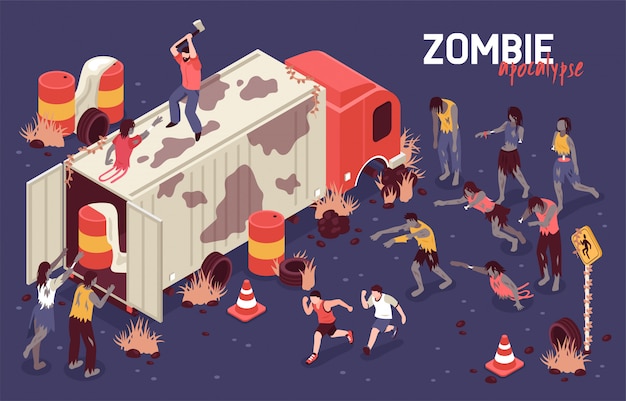 Vecteur gratuit lutte isométrique de zombies