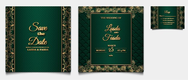 Luxe enregistrer le jeu de modèles de carte d'invitation de mariage date