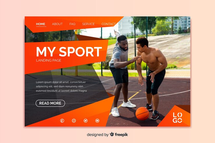 Vecteur gratuit ma page de destination sportive avec photo