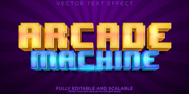Vecteur gratuit machine de jeu modifiable à effet de texte de pixel d'arcade et style de texte rétro