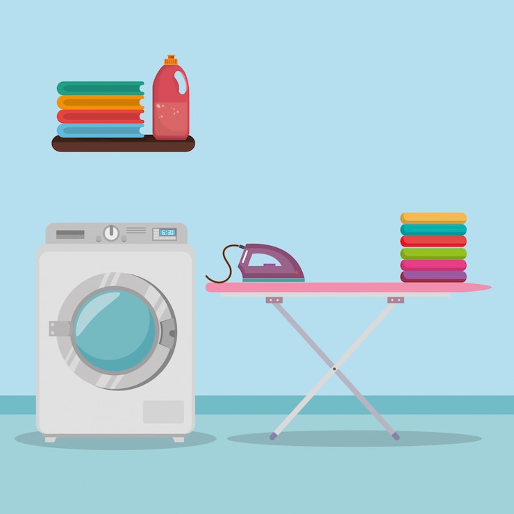 Vecteur gratuit machine à laver avec des icônes de service de blanchisserie