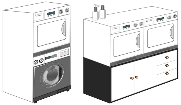 Machines à laver avec machine à laver isolé sur fond blanc