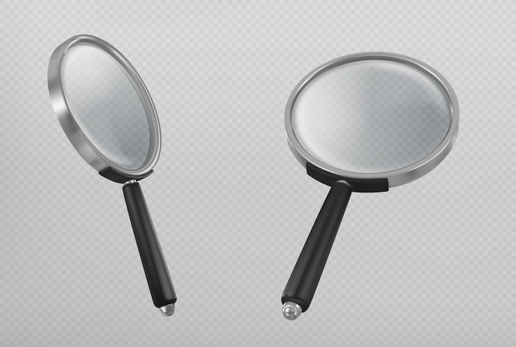 Vecteur gratuit magnifier la loupe sous différents angles de vue