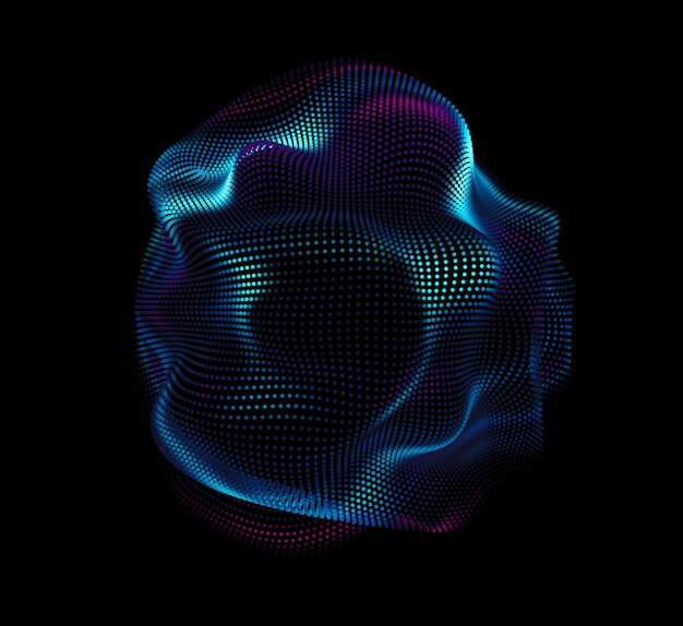 Maille colorée vectorielle abstraite sur fond sombre Carte de style futuriste Arrière-plan élégant pour les présentations d'affaires Sphère de point corrompu Esthétique du chaos
