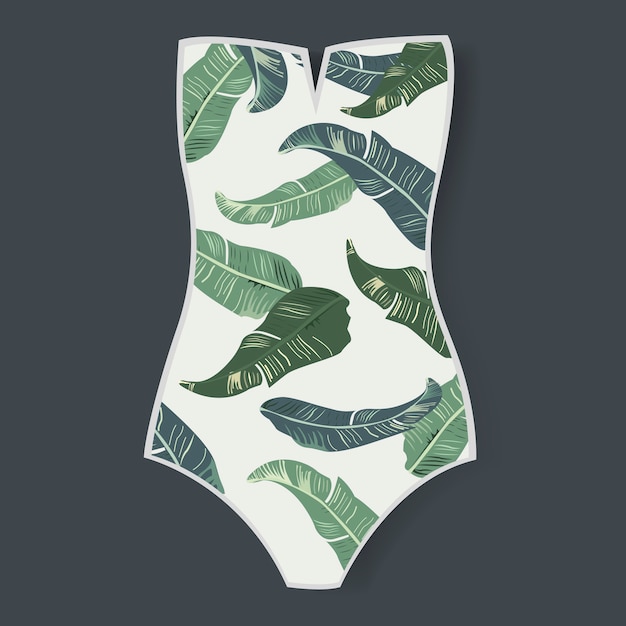 Vecteur gratuit maillots de bain femme avec feuilles vertes impression illustration