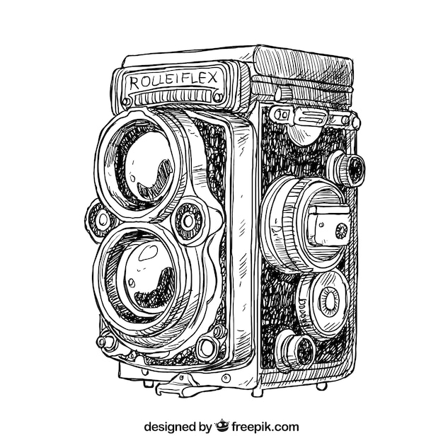 Main antique caméra dessinée