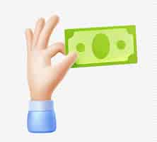 Vecteur gratuit main avec billet de banque en papier-monnaie dollar