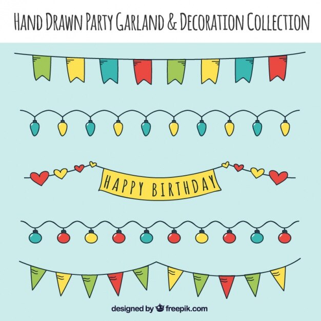 Vecteur gratuit main décoration d&#39;anniversaire dessinée