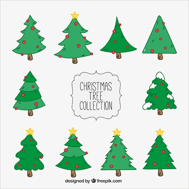 Vecteur gratuit main dessiné arbres mignon noël