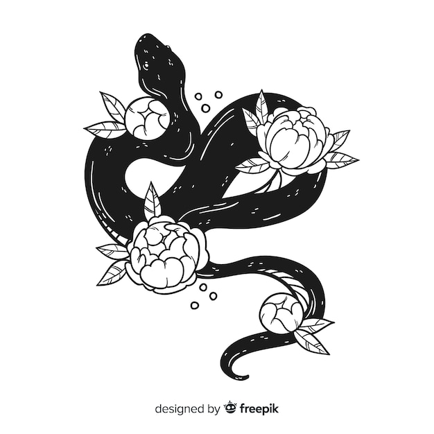 Main Dessinée Serpent Avec Fond De Fleurs