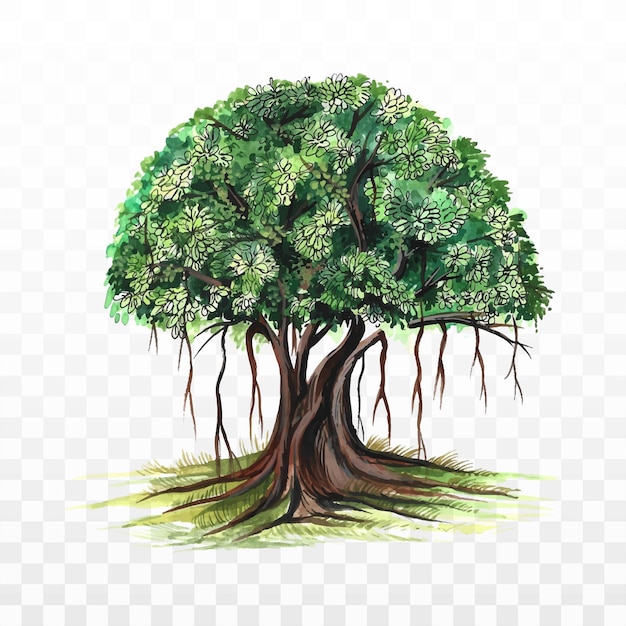 Main Dessiner Fond D'arbre Forêt Verte Aquarelle