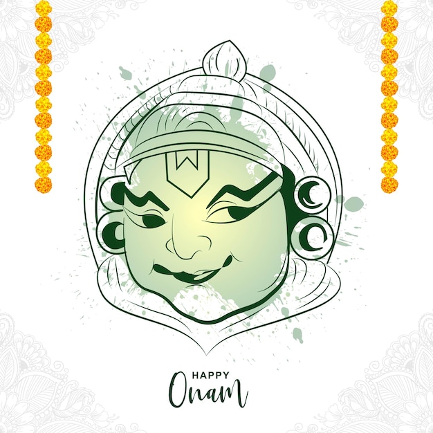 Vecteur gratuit main dessiner illustration de visage heureux onam kathakali sur la conception de croquis