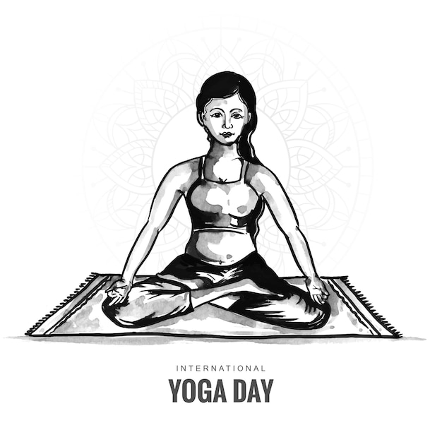 Main dessiner la journée internationale du yoga femmes yoga pose fond aquarelle